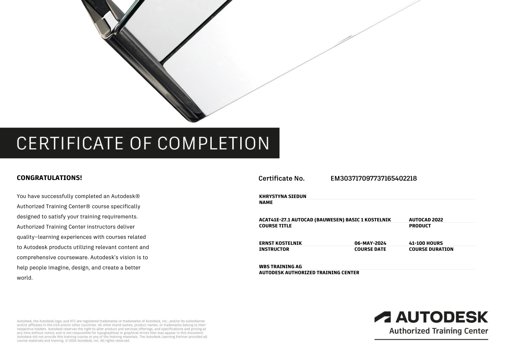 Autodesk-Zertifikat