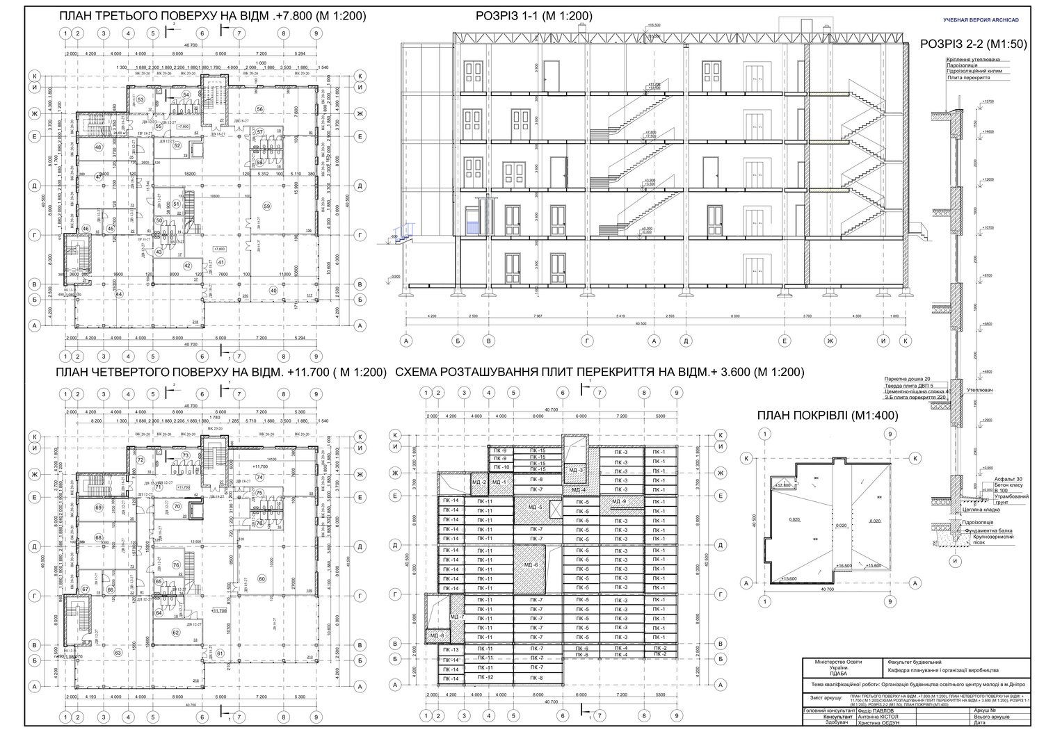 Schnitt, Deckenplan und Konstruktionsdetail